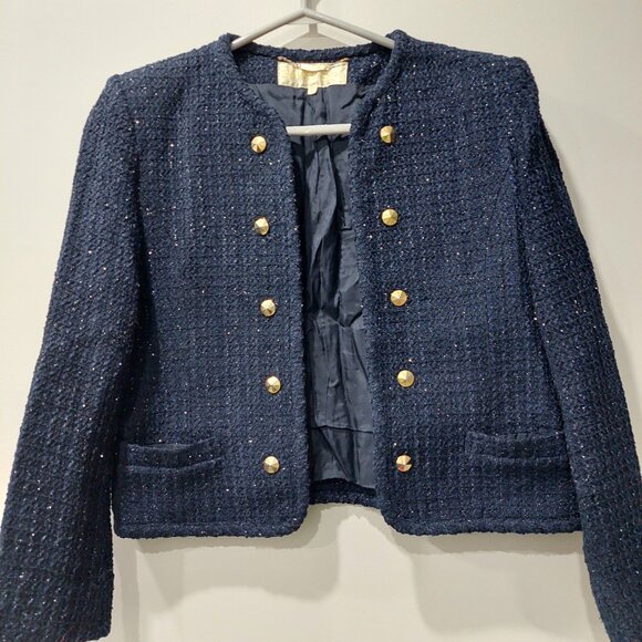 Belle House Japan Navy Blue Tweed Gold Button Skirt Suit, Size Us 4 Japan 9 - Picture 13 of 14